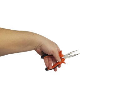 pense izole beyaz arka plan üzerinde tutan adamın elini