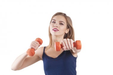 izole dumbbells portre ile spor kız