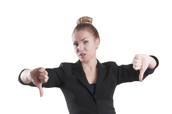 Girl Shows Thumbs Both Hands Isolated White Background Loser Stock Image