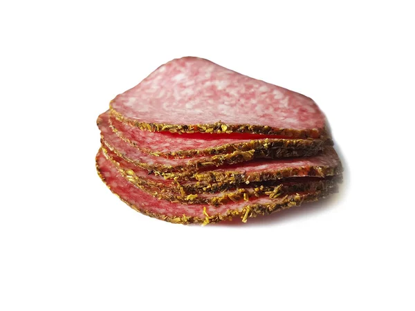 Sausage Salami Sliced Isolated — Stock Photo, Image