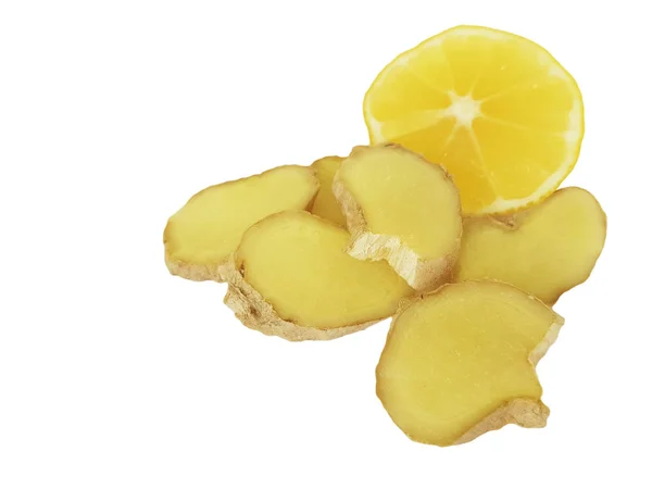 Zázvorový Kus Citronem Samostatný — Stock fotografie