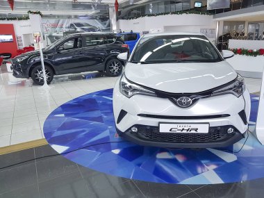 January 21, 2018 Ukraine Kiev Toyota official dealership show room clipart