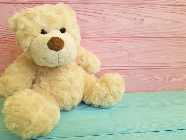 Bear Toy Pink Blue Wooden — Stock Photo, Image