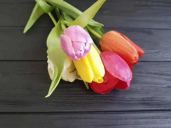 Tulpen Zwart Houten Rouw Verdriet Afscheid — Stockfoto