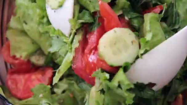 Salada Colher Com Tomates — Vídeo de Stock