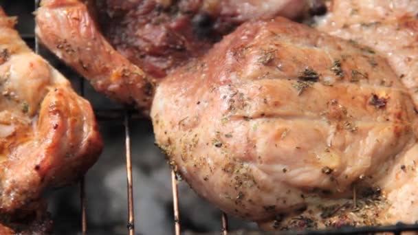 Carne Frita Uma Grelha — Vídeo de Stock