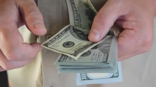 Man Hands Count Money — стоковое видео