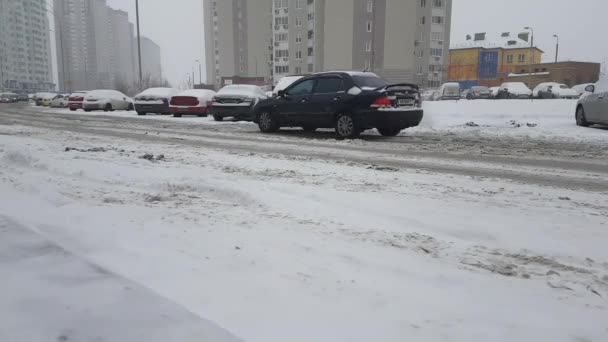 Ukraine Kiev Januar 2018 Winter Bad Road Ride Cars — Stockvideo