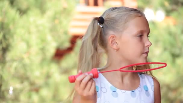 Little Girl Soap Bubbles Summer — Stock Video