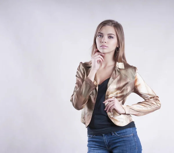 Güzel Genç Kız Bir Ceket Kot Studio — Stok fotoğraf