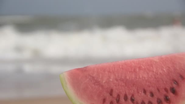 Sommaren Havet Vattenmelon Stranden — Stockvideo