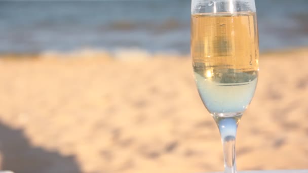 Meeressand Reicht Ein Glas Wein — Stockvideo