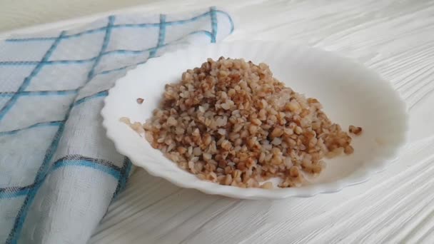 Buckwheat Porridge Table Sizzle — Stock Video