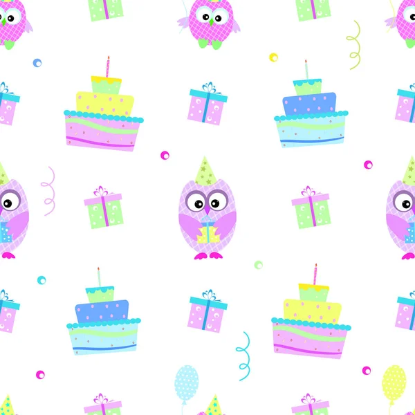 Owl Cake Seamless Pattern Vector — Stock Vector