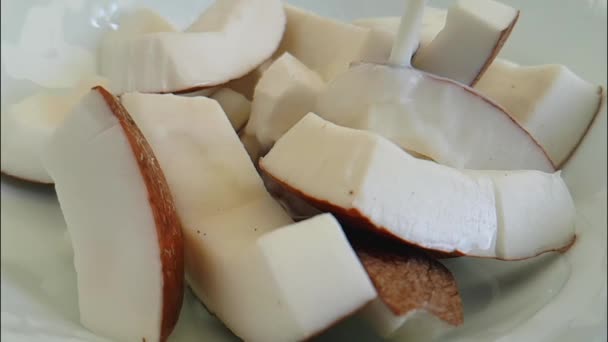 Coconut Milk Poured Slow Motion — Stock Video