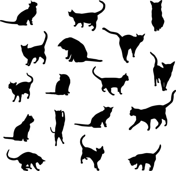 Silueta Gato Negro Sobre Fondo Blanco Conjunto — Vector de stock