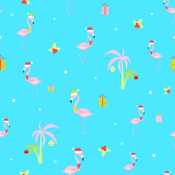 Flamant Rose Nouvelle Année Vecteur Motif Sans Couture — Image vectorielle