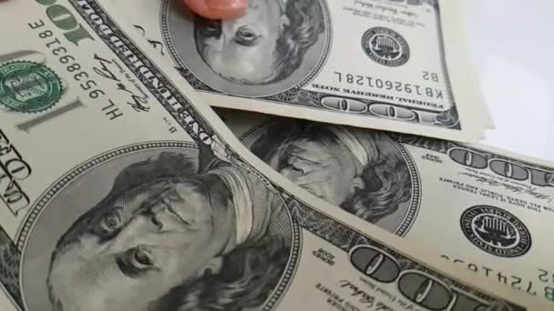 Dollars Handen Rekenen Een Witte Achtergrond Dollar — Stockvideo