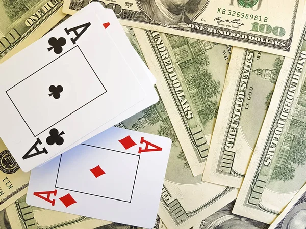 Jogar Cartas Fundo Dólares — Fotografia de Stock