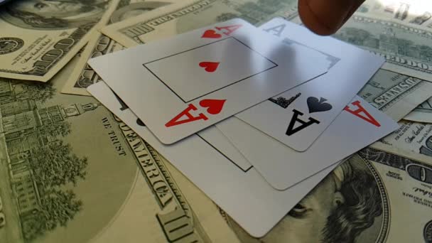 Kaart Spelen Hand Dollar Achtergrond Vertraagd — Stockvideo