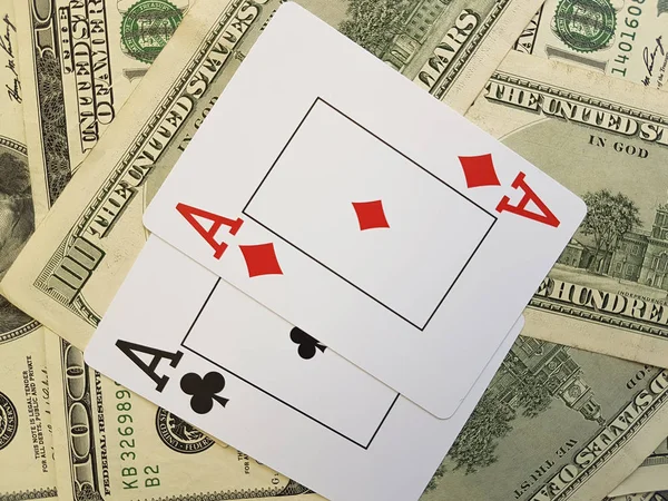Jogar Cartas Fundo Dólares — Fotografia de Stock