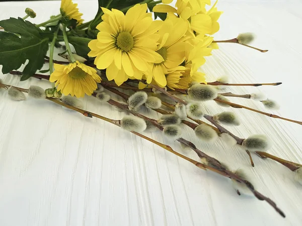 Willow Yellow Flowers Wooden — Stock Photo, Image