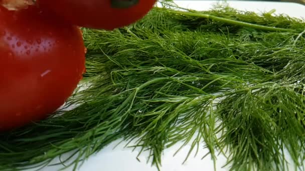 Hinojo Rojo Tomate Mojado Sobre Fondo Blanco Movimiento Gotas Spray — Vídeos de Stock