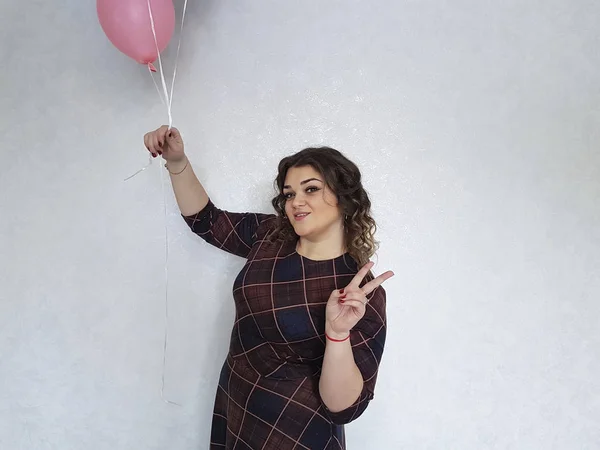 Mooi Vol Meisje Met Ballonnen — Stockfoto