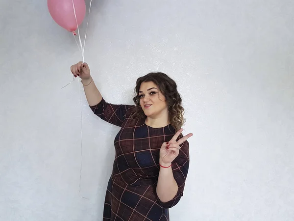 Hermosa Chica Completa Con Globos — Foto de Stock