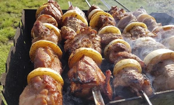 Shish Kebab Smażone Brazier Dymu — Zdjęcie stockowe