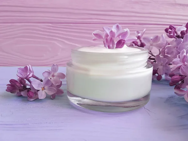Cream Cosmetic Lilac Wooden — Stock Photo, Image