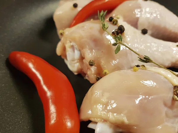 Raw Chicken Legs Plate Red Pepper — Stock Photo, Image