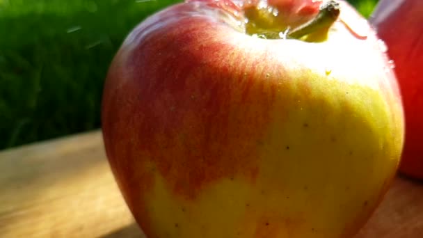 Jabłko Czerwony Wylewanie Wody Latem Spowolnienia — Wideo stockowe