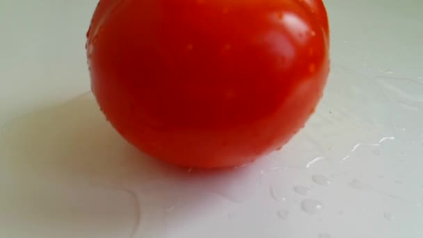 Pomodori Acqua Matura Versando Sparatoria Rallentatore Caduta Umida — Video Stock