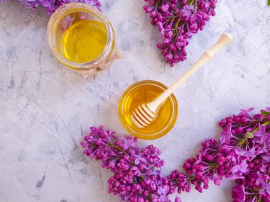 gri beton arka plan üzerinde taze bal çiçeği leylak