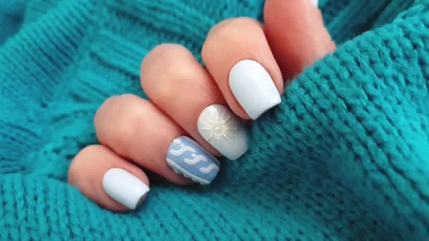 Female Hand Beautiful Manicure Sweater — Stock Video