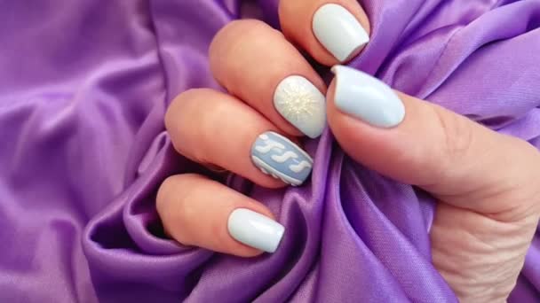 Female Hand Beautiful Manicure Silk Fabric Elegance — Stock Video