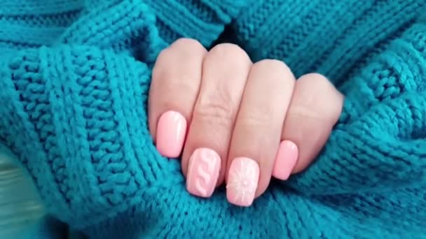 Female Hand Beautiful Manicure Sweater — Stock Video