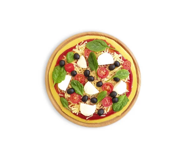 Pizza Aislada Sobre Fondo Blanco Aceitunas Preparación — Foto de Stock