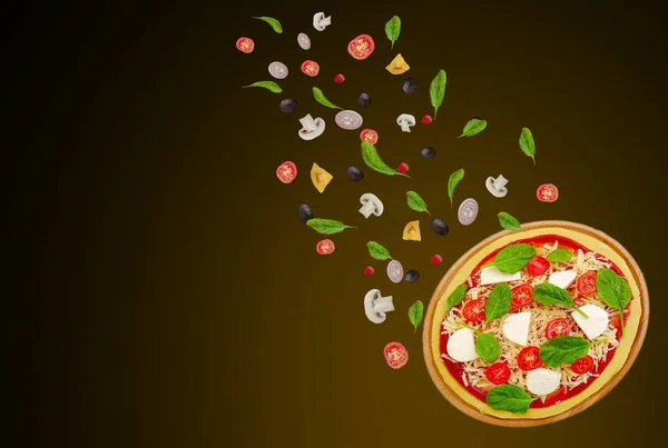 Pizza Olives Tomatoes Fly Ingredients — Stock Photo, Image