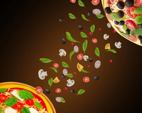 Pizza Olives Tomatoes Fly Ingredients — 스톡 사진