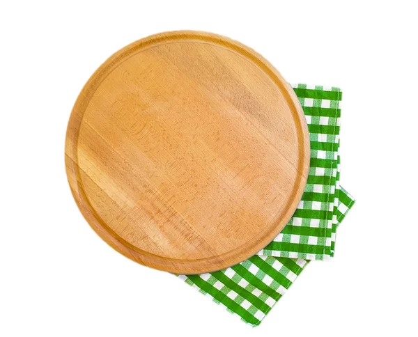 Runde Küchentafel Aus Holz Handtuch Isoliert — Stockfoto