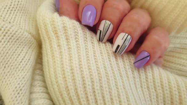 Female Hand Beautiful Manicure Sweater Time Lapse — Stock Video