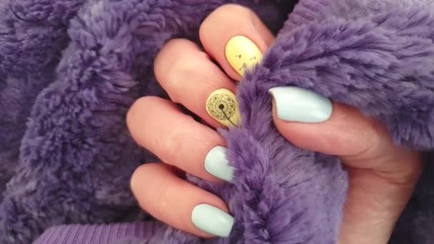 Female Hand Beautiful Manicure Sweater Time Lapse — Stock Video