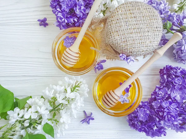 Flor Miel Fresca Lila Sobre Fondo Madera — Foto de Stock