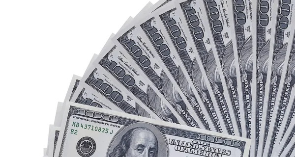 Honderd Dollar Bill Geïsoleerd Witte Achtergrond — Stockfoto