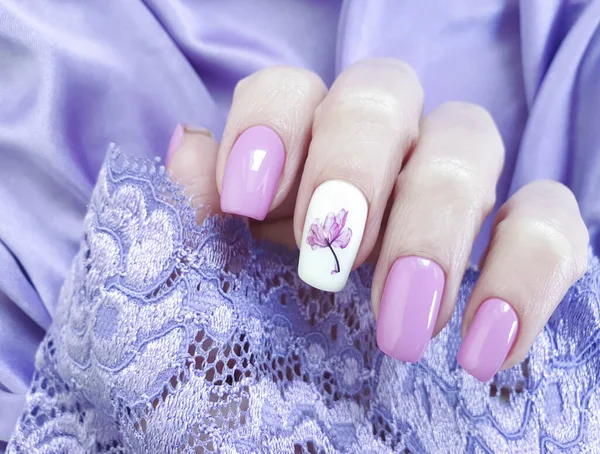 female hand beautiful nail manicure silk