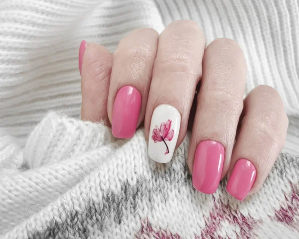 Dito Della Mano Femminile Bel Maglione Manicure — Foto Stock