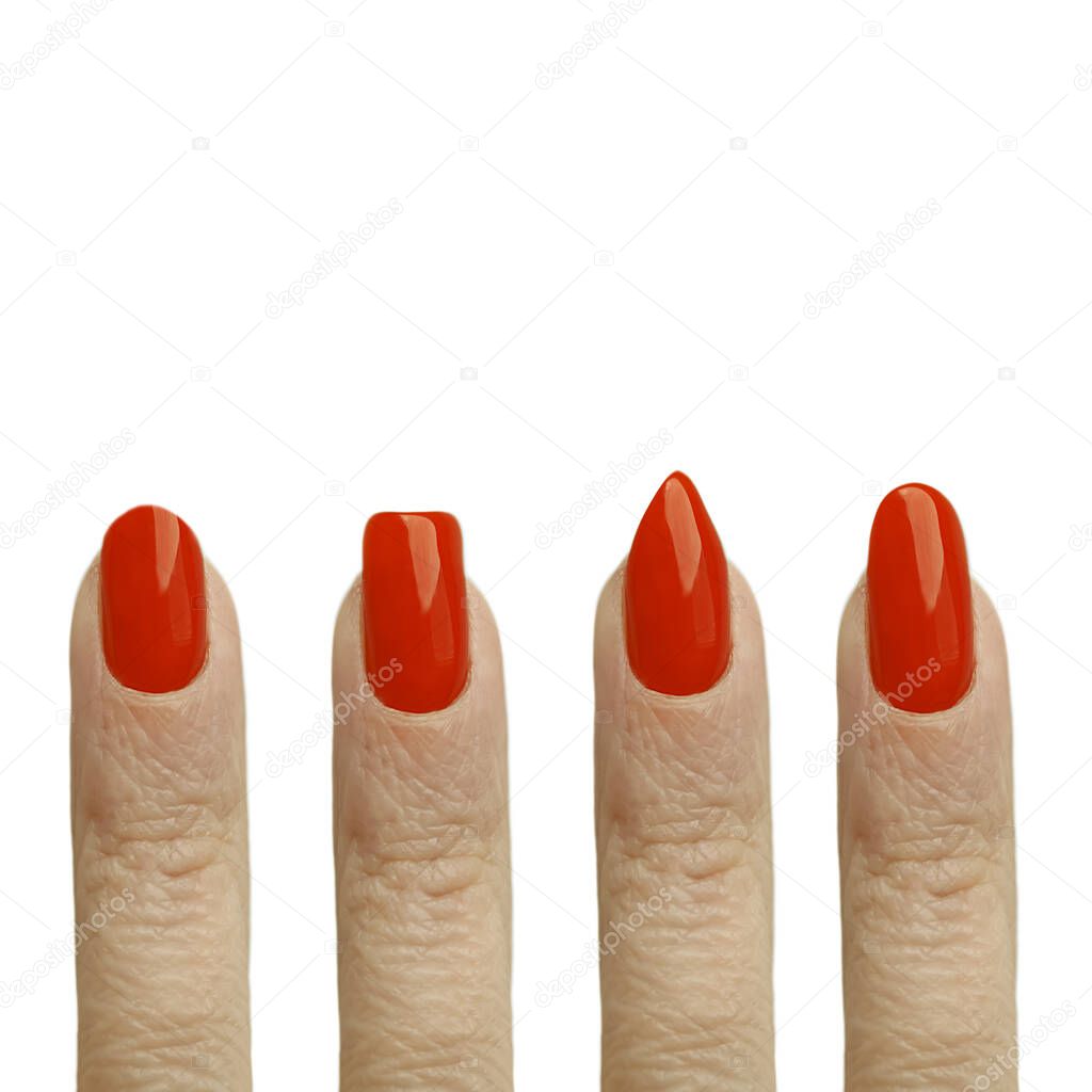 red finger nail isolated on white background, shape of nails