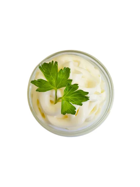 Mayonnaise Glass Parsley Isolated — Stock Photo, Image